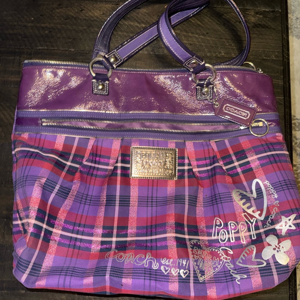 Coach Poppy Tartan Glam Tote- very gently used